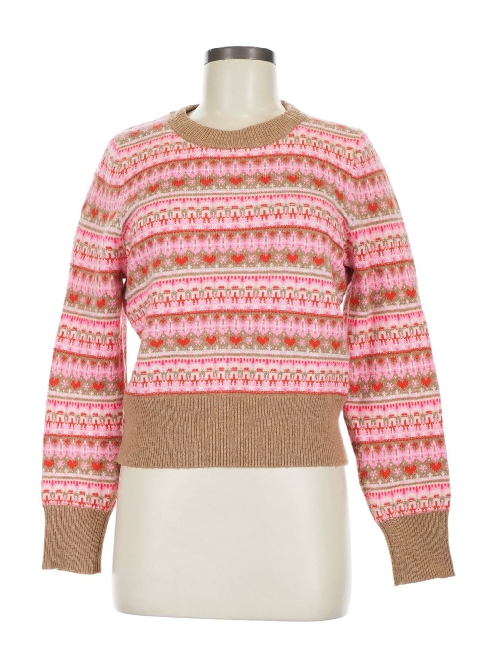 J. Crew Shrunken Fair Isle Crewneck Sweater M Hearts Teacher Valentine's Day